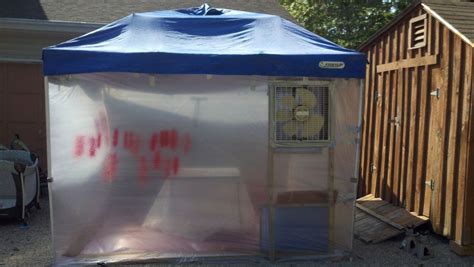Simple spray booth for around $70: canopy pop up tent turned spray booth | Garage Inspiration ...