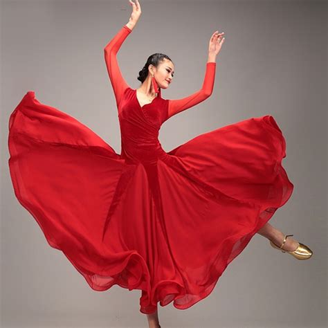 Red Social Dress Standard Ballroom Dress Woman Modern Dance Costumes