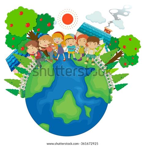 Children Standing Around The World Illustration