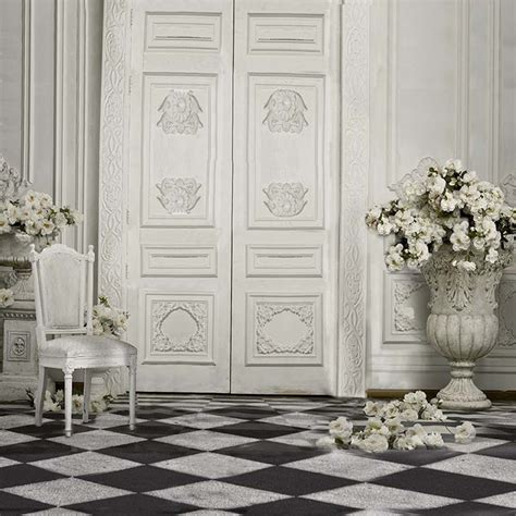 Indoor Wedding Photo Wall Vinyl Backdrop Printed Chair Stone Vase White