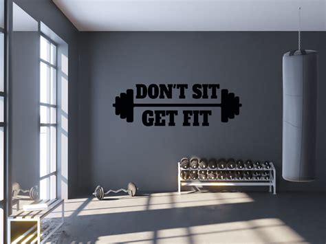 Gym Wall Decal Dont Sit Get Fit Workout Quote Wall Etsy Gym Room
