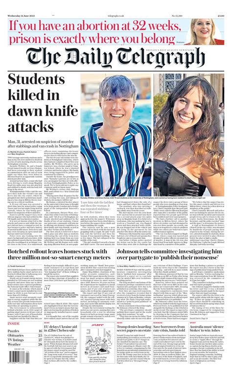 Daily Telegraph Front Page Th Of June Tomorrow S Papers Today