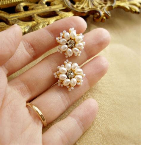 Gold Stud Earrings Dainty Lace Wedding Posts Crystal Etsy Lace