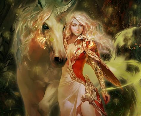 1920x1080px 1080p Free Download Girl And Unicorn Red Art Luminos