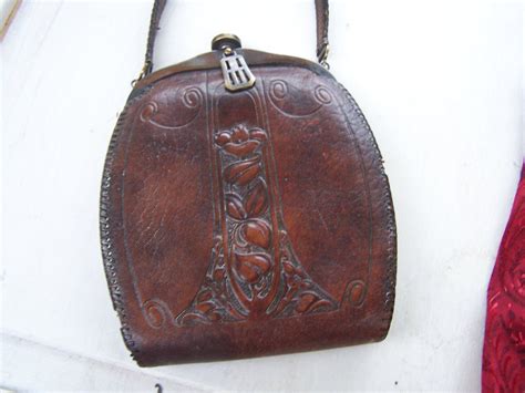 Antique Tooled Leather Handbag Purse Pocket Book Victorian