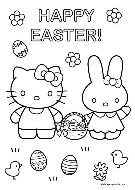 Hello Kitty Easter Coloring Pages Hello Kitty And Two Easter Eggs