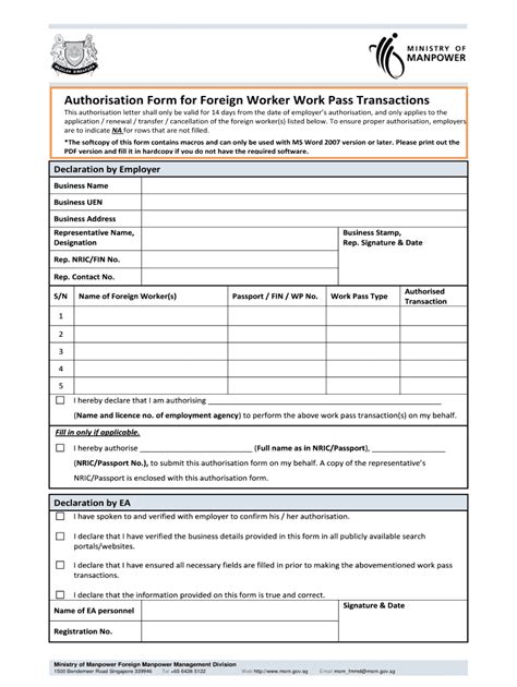 Authorisation Form For Foreign Worker Work Pass Transactions 2020 2022