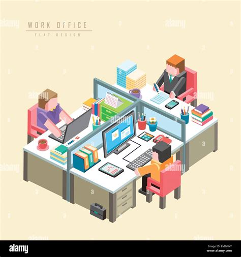 Work Office Concept 3d Isometric Infographic With Businessmen Stock