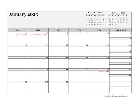 2023 Australia Calendar For Vacation Tracking Free Printable Templates