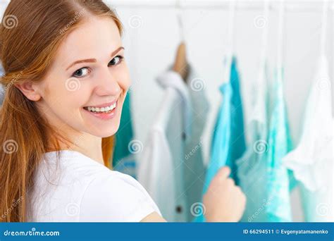 Woman Chooses Clothes In Her Wardrobe Stock Image Image Of Cloth