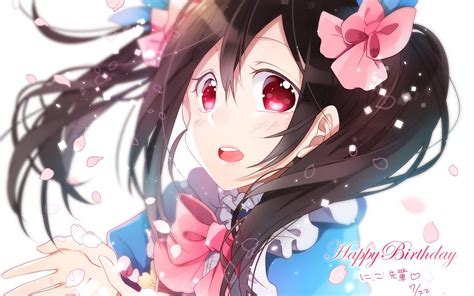 Red Eyes Open Mouth Brunette Love Live Yazawa Nico Twintails