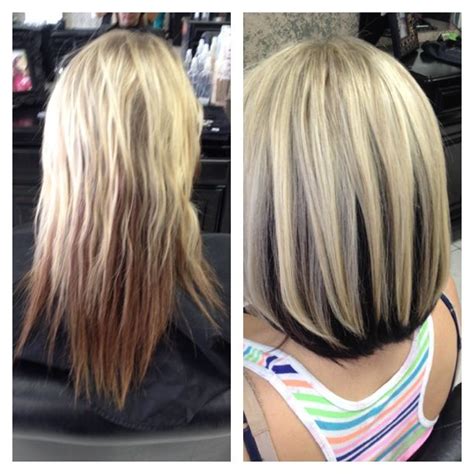 The maintenance level of highlights on dark brown hair can vary based on the highlights you decide to get. #transformation eggplant underneath & blonde on top!Www ...
