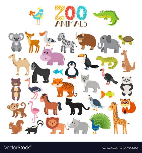 Collection Of Zoo Animals Set Of Cute Cartoon Vector Image
