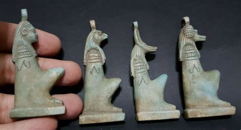 Rare Ancient Egyptian Antiques Beautiful 4 Amulets Sons Of Horus Egypt