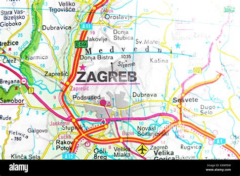 Zagreb Karte Stadtplan Stadtplan Stockfotografie Alamy