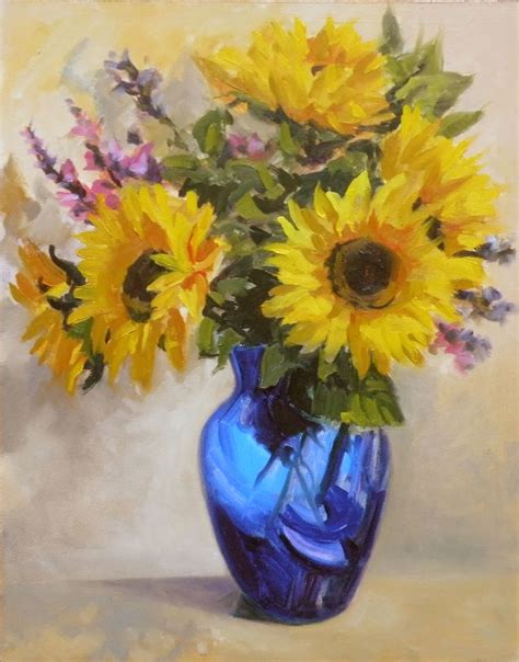 Sandra Kavanaugh Fine Art Sunflowers In A Blue Vase