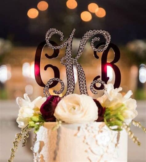 Monogram Wedding Cake Toppers 3 Initial Bling Cake Topper 3 Etsy