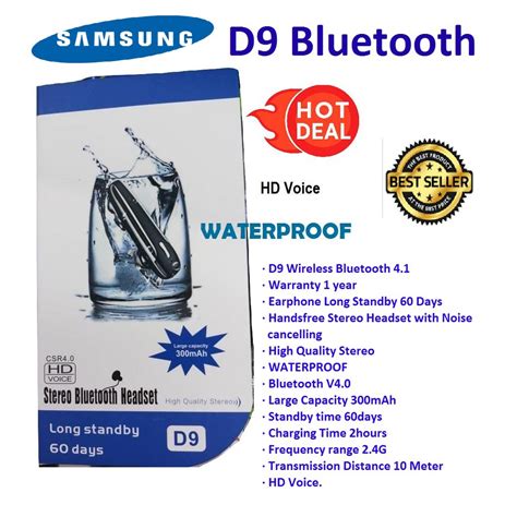 Samsung D9 Bluetooth Headset Waterproof Original Black Shopee Malaysia