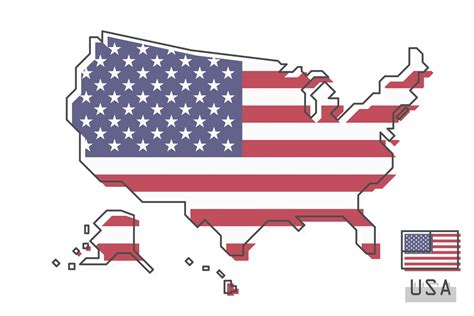 Mapa Y Bandera De Los Estados Unidos De Am Rica Dise O De Dibujos Animados De L Nea Simple