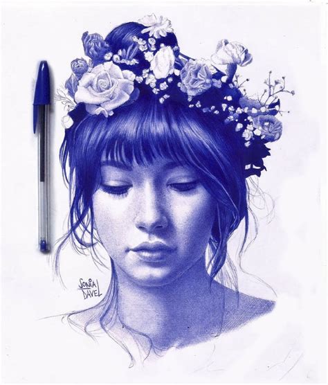 Ballpoint Pen Portrait By Sonia Davel 2018 Biro Art Ink Pen Art Pen