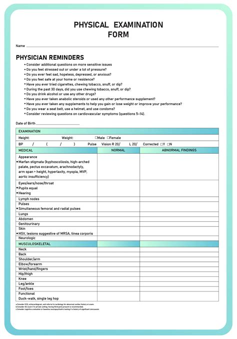 9 Best Images Of Medical Physical Examination Forms Printable Medical