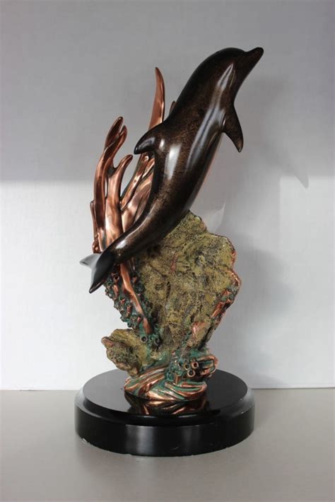 Huge 19 Beautiful Donjo Copper Bronze Dolphin Sculpture Signed Limited