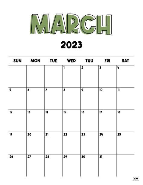 March 2013 Calendar With The Word March In Green