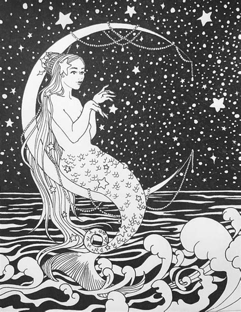 this item is unavailable etsy ink illustrations moon art mermaid art