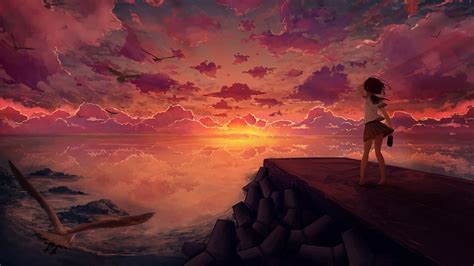 1920x1080 Resolution Anime Girl Looking At Sky 1080p Laptop Full Hd Wallpaper Wallpapers Den