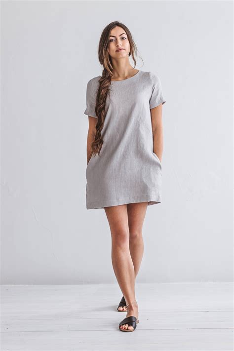 Mini Linen Dress Grey Summer Dress For Woman Linen Tunic Etsy