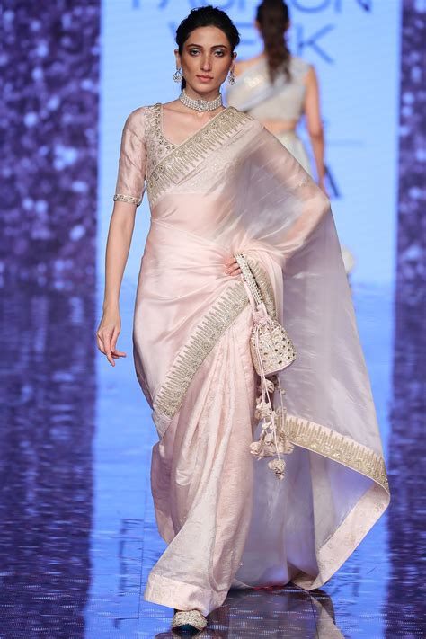buy pink silk organza embellished saree for women by punit balana online at aza fashions