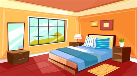 Cartoon Bedroom Interior Background Template Cozy Modern House Room In Morning Light Vector