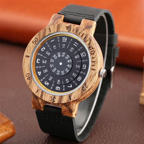 Mens Watches Unique Turntable Dial Watch Special Number Dial Wooden