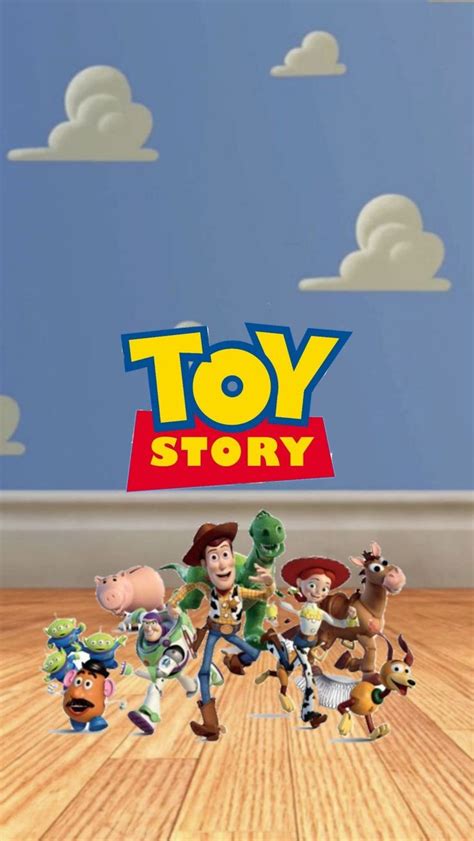 The Toy Story Logo Is Shown In Front Of An Image Of Characters From