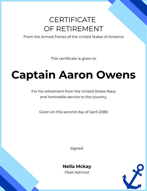 Certificate Of Retirement Us Army In Illustrator Psd Pages Word