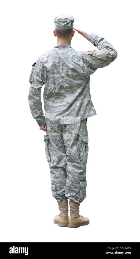 Us Army Soldier In Saluting Position Back View Isolated On White
