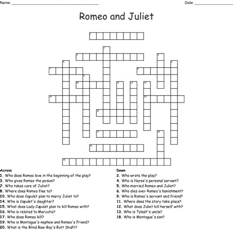 The ocean moved in all directions at once and the waves became enormous, charging giants of liquid emerald, each. Romeo and Juliet Crossword Puzzles, Classroom Activities ...