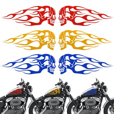 2pcs 135x5inch Universal Motorcycle Gas Tank Flames Skull Badge Decal