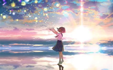 Download 1280x800 Wallpaper Outdoor Colorful Sky Sunset Original Anime Girl Full Hd Hdtv