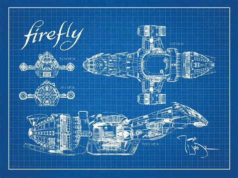 Inked And Screened Firefly Serenity Blueprint Graphic Art Poster In