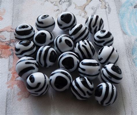 10x Striped Beads 15mm Zebra Beads 15mm Beads Black And Etsy