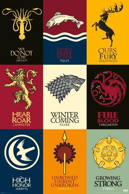 Game Of Thrones House Sigils Cool Wall Decor Art Print Poster 12x18 En