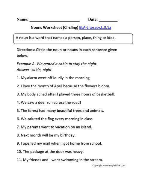 Identifying Nouns Worksheet 6th Grade Kidsworksheetfun