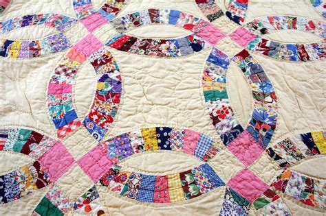 Vintage Hand Quilted Double Wedding Ring Patchwork Bed Quilt Etsy