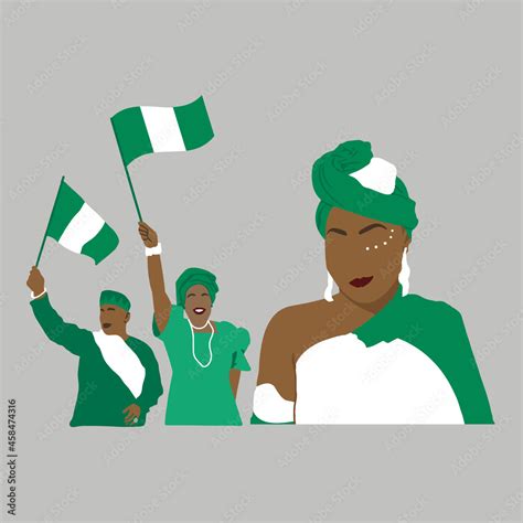 Vectors Nigerian Women Nigerian Man Waving Flag Celebrating Fans