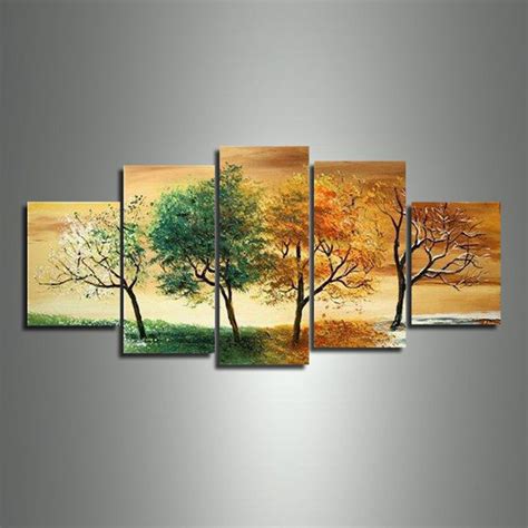 Hot 4 Season Tree Oil Painting 5pcs Set On Canvas High Quality Landscape Modern Wall Picture For