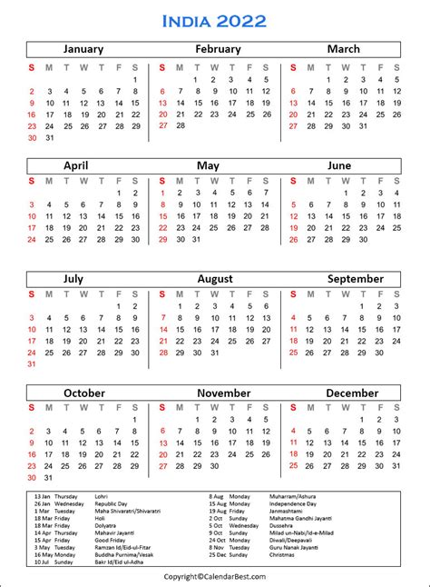 The Best Calendar 2022 With Holidays India Photos Printable Calendar