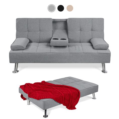 Best Choice Products Linen Upholstered Modern Convertible Folding Futon
