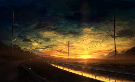 4k Free Download Anime Landscape Cityscape Scenic Sunset Anime