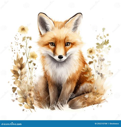 Tiny Cute Fox Watercolor Illustration Clip Art Stock Illustration Illustration Of Realistic